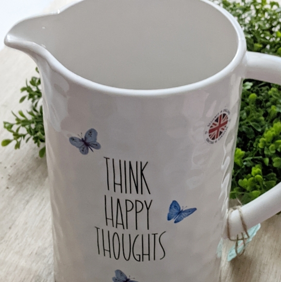 Ceramic Colorful Butterfly Pitcher Think Happy Thoughts - Picture 3 of 6